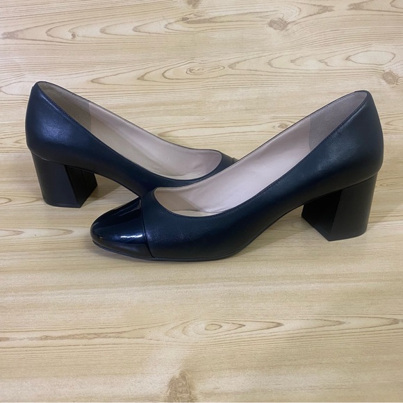 Cole Han Black Leather Block Heel Round Toe Pumps Women’s Shoes 7.5 B